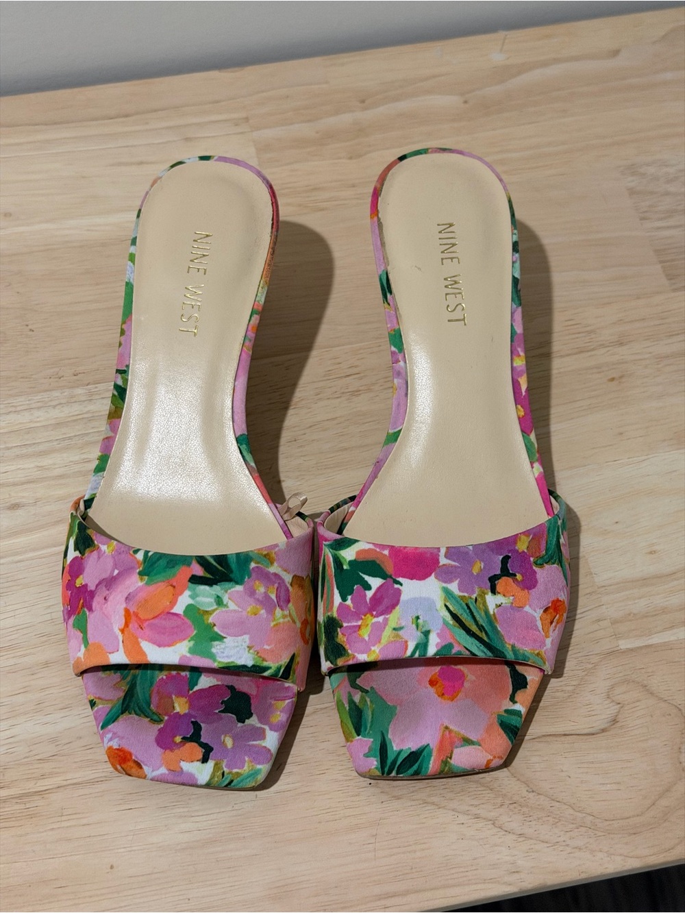 Nine West Pink Floral Slip-On Mules